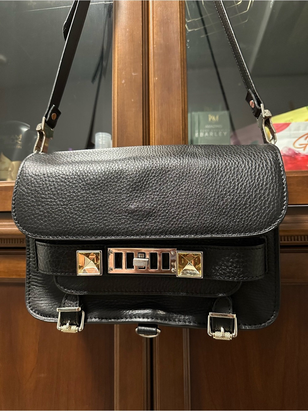 Proenza Schouler Black Leather Crossbody with Gold-Tone Hardware